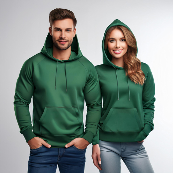 Koyu Yeşil Kapşonlu Önü Düz Sweatshirt Baskı